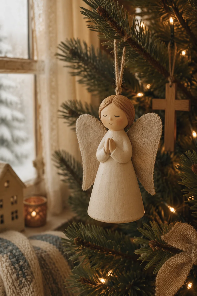 Handmade Angel Ornament on Christmas Tree