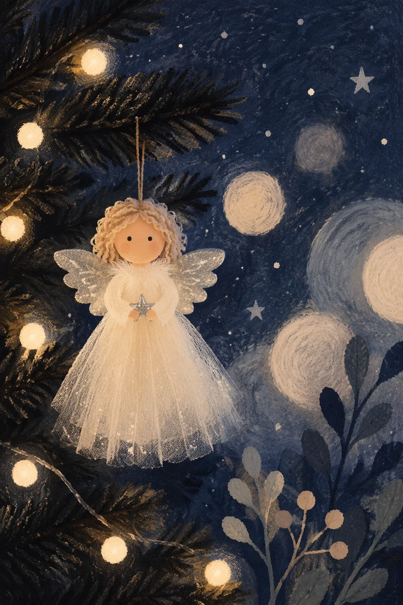 Handmade Angel Ornament in Soft Christmas Light