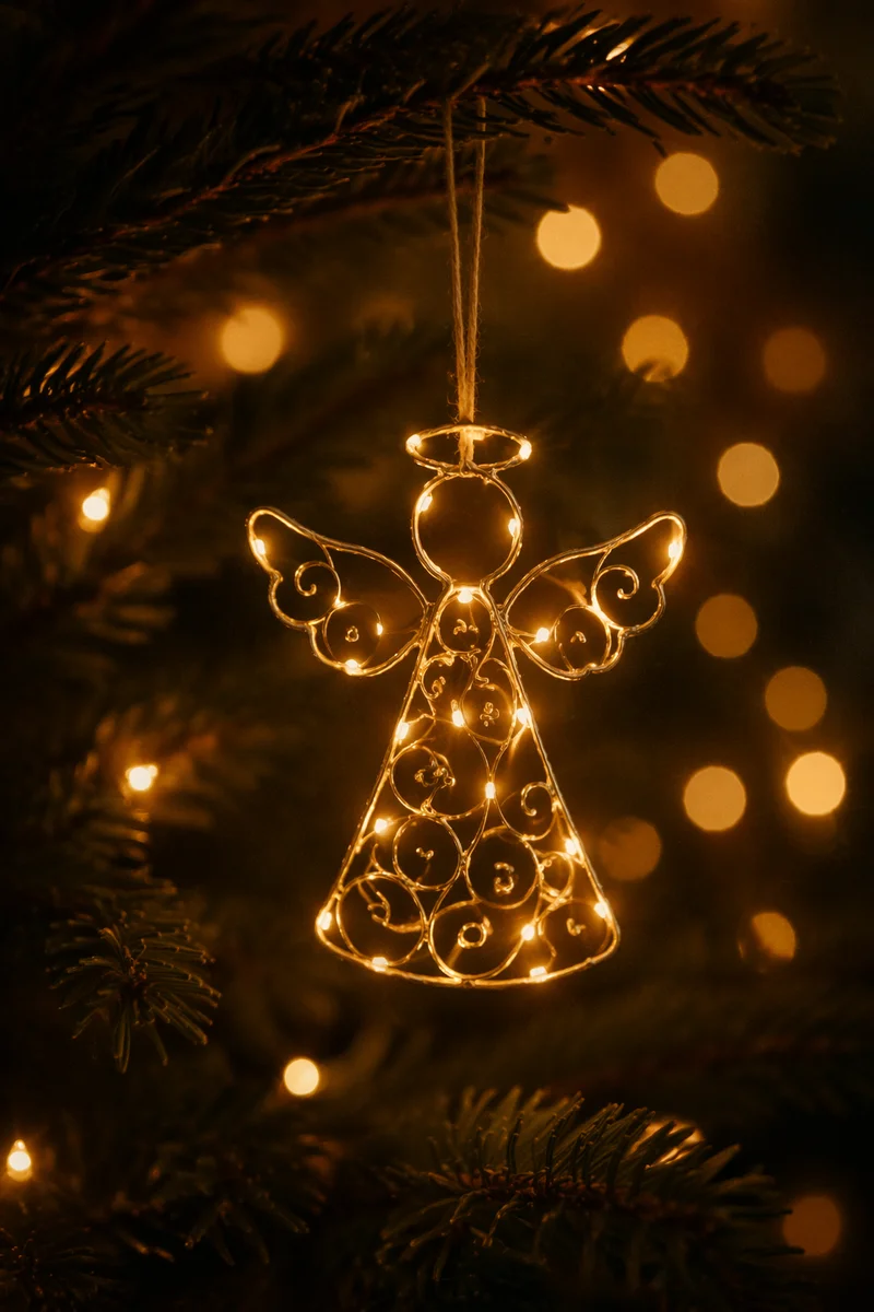 Glowing Angel Ornament on Christmas Tree
