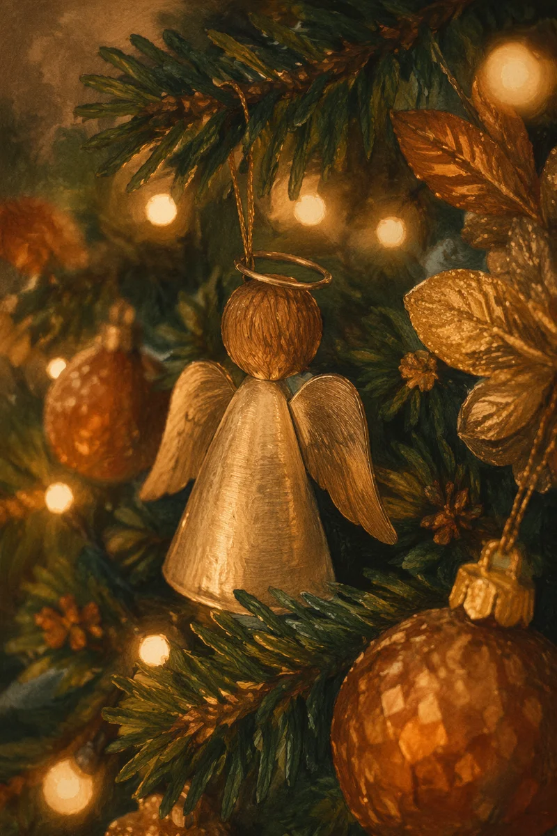 Golden Angel Ornament on Christmas Tree
