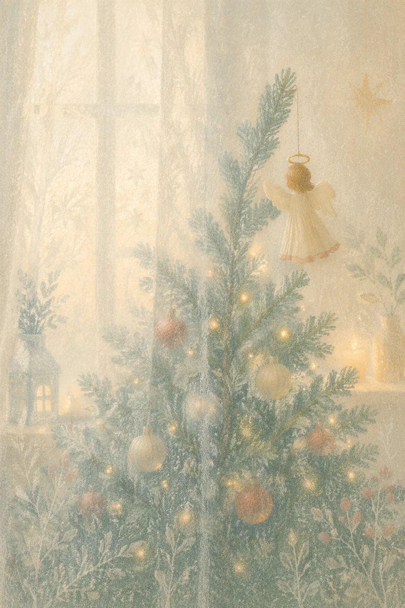 Soft Angel Ornament on Christmas Evergreen
