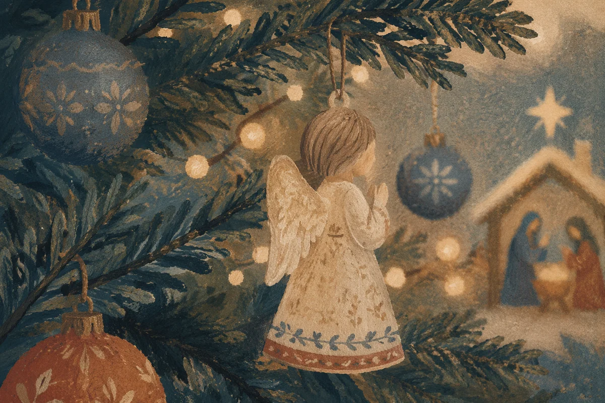 Angel Ornament on Cozy Christmas Tree
