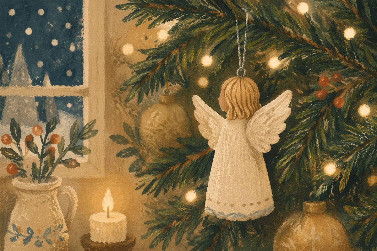 Angel Ornament on Softly Lit Christmas Tree