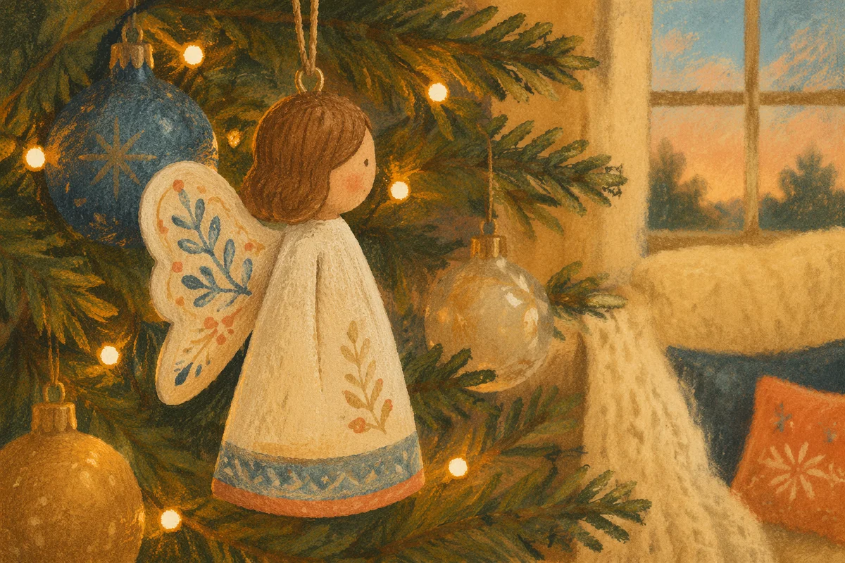 Angel Ornament on Cozy Christmas Tree