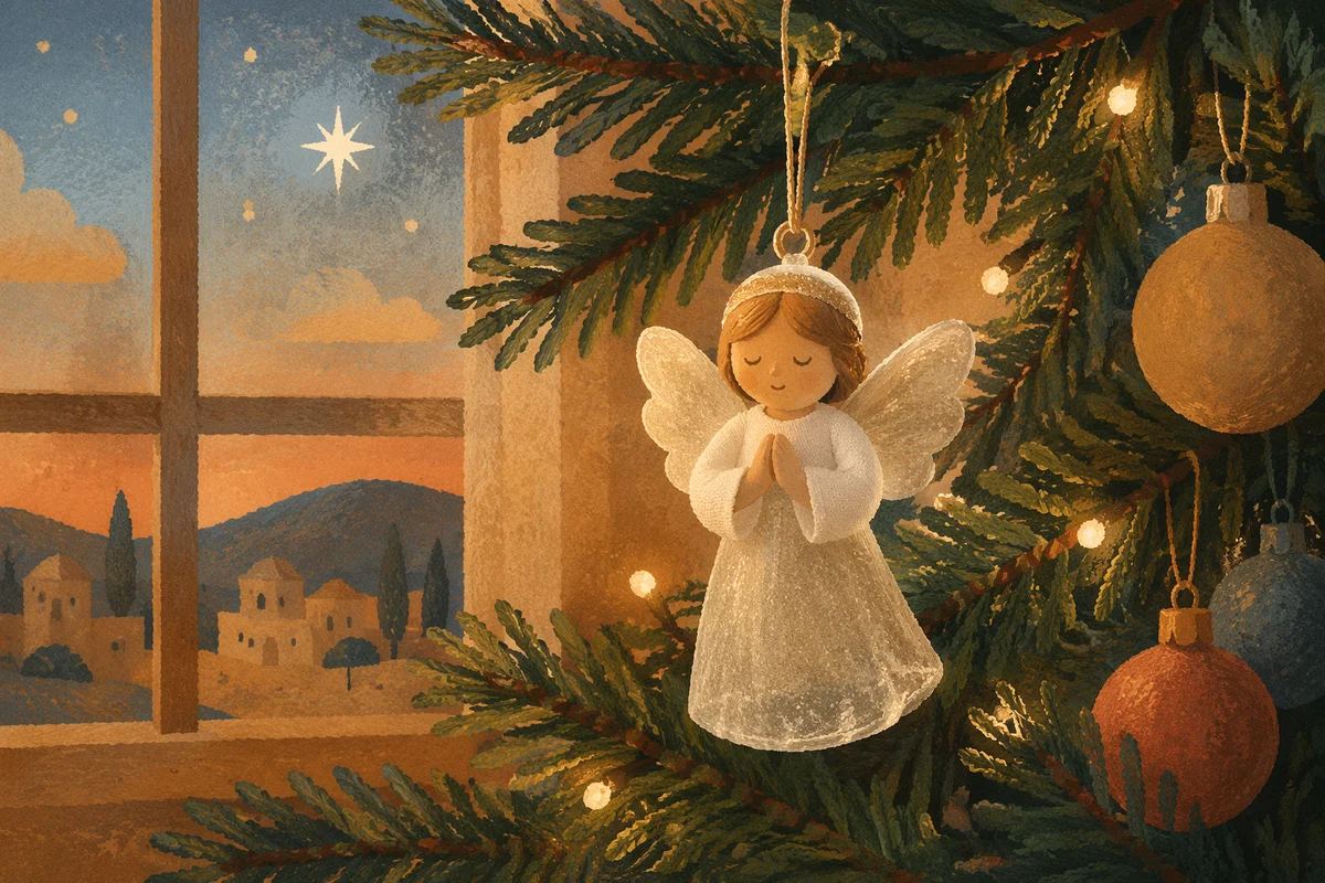 Frosted Glass Angel Ornament on Christmas Tree