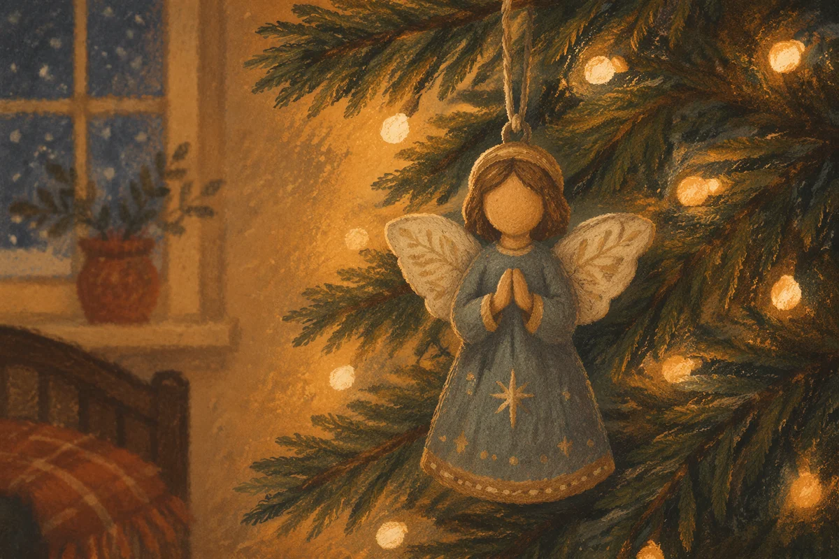 Angel Ornament on Soft Christmas Tree Lights