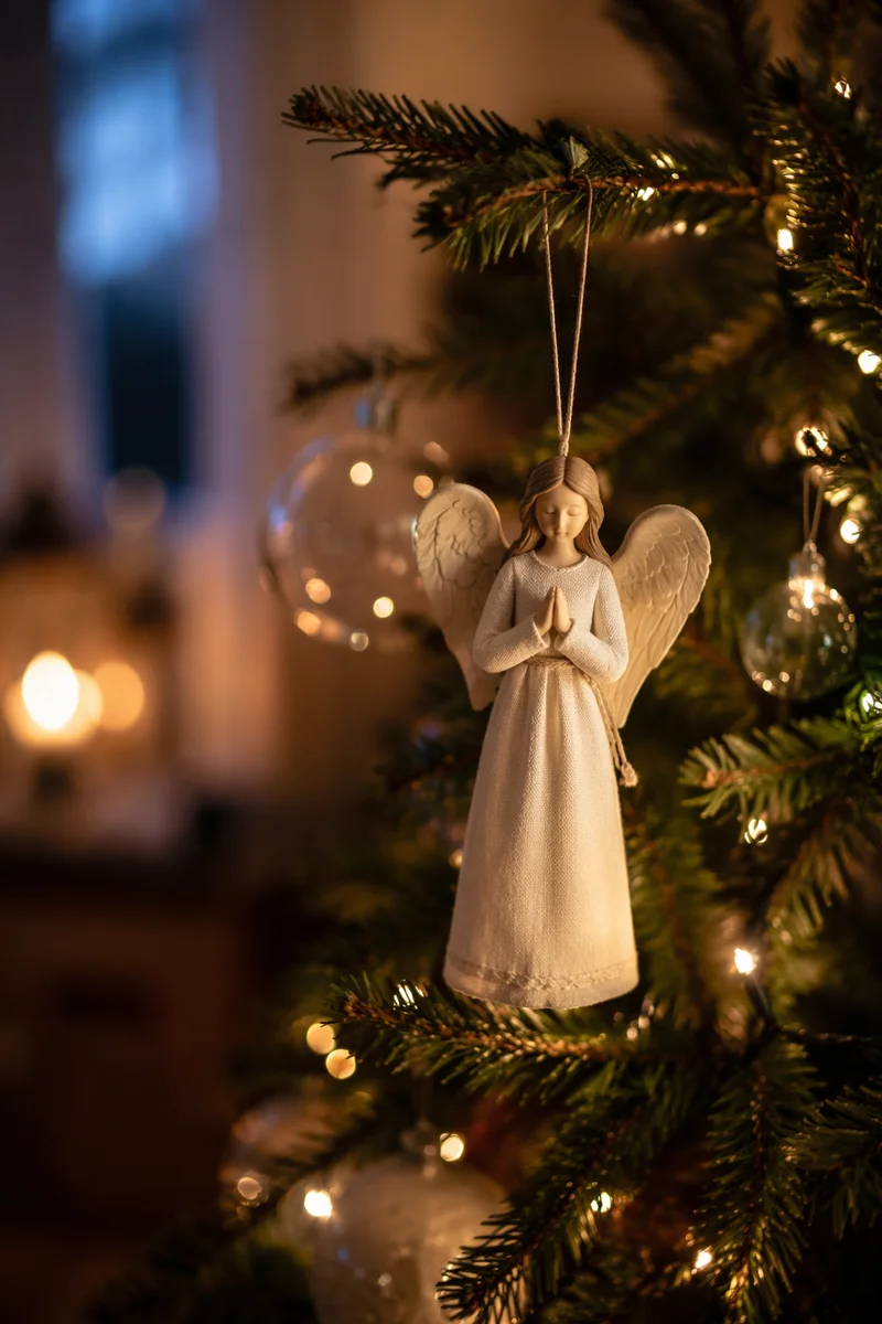 Angel Ornament on Christmas Tree Branch