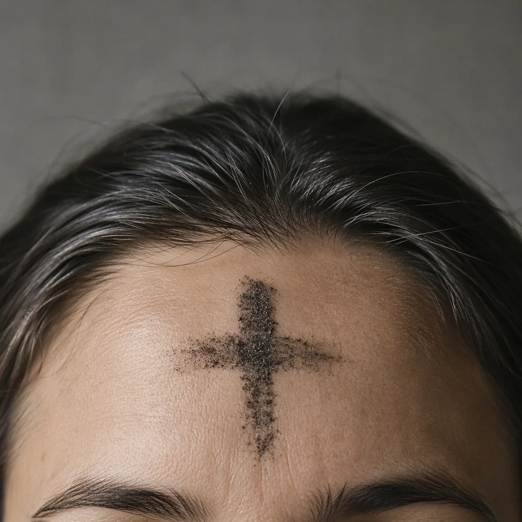 Ash Wednesday Cross on Forehead Closeup