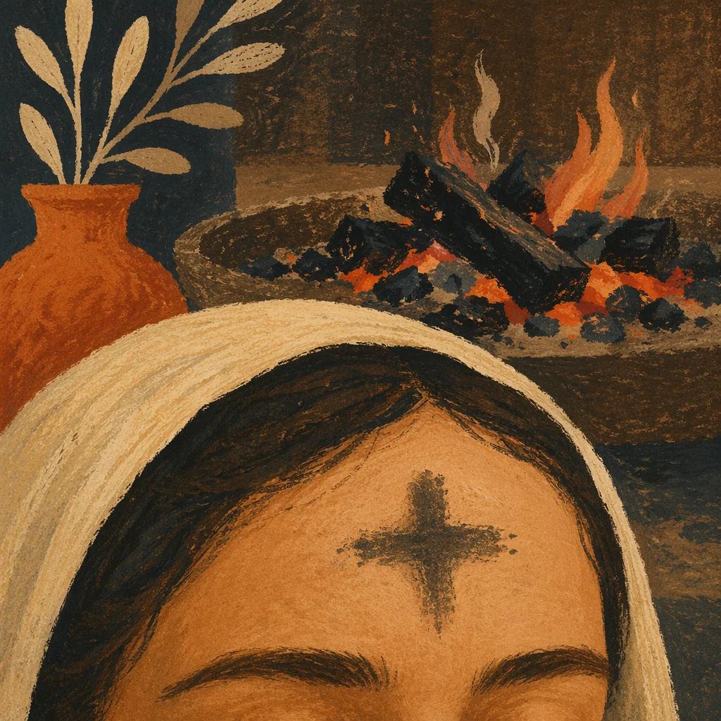 Ash Wednesday Forehead Cross by Firelight