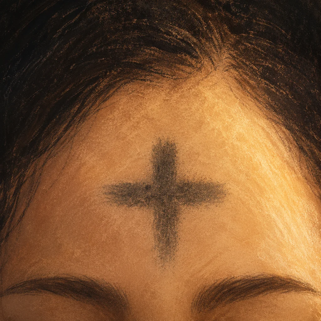 Ash Wednesday Cross on Forehead Closeup