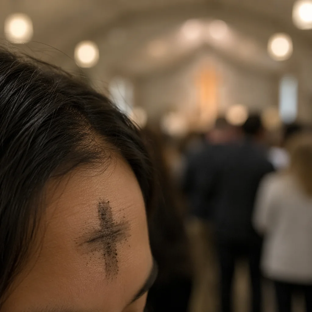 Ash Wednesday Forehead Cross in Church