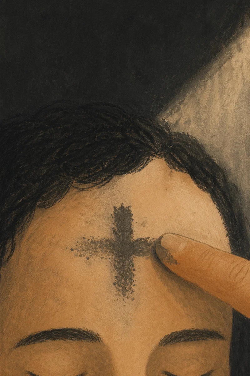 Ash Wednesday Forehead Cross in Soft Light