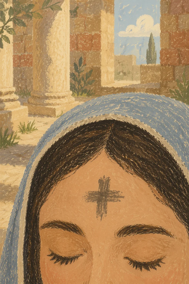 Ash Wednesday Forehead Cross in Quiet Light