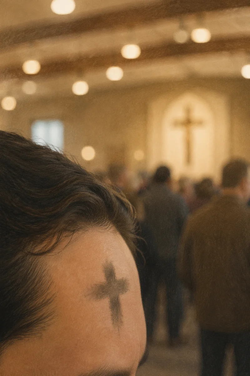 Ash Wednesday Forehead Cross in Church