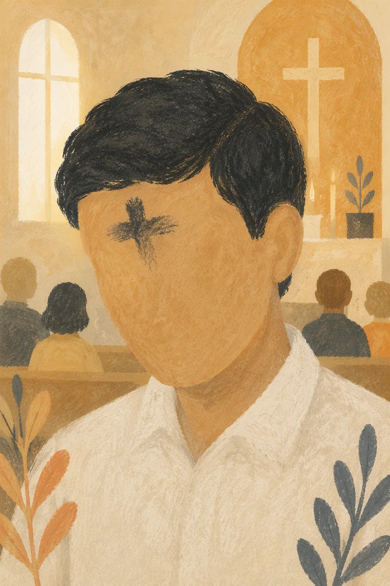 Ash Wednesday Forehead Cross in Quiet Chapel