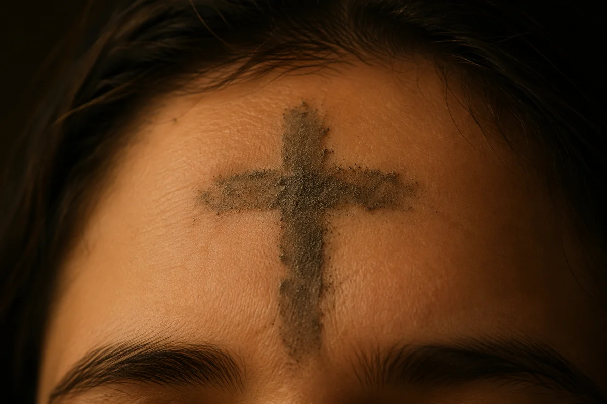 Ash Wednesday Cross on Forehead Close-Up
