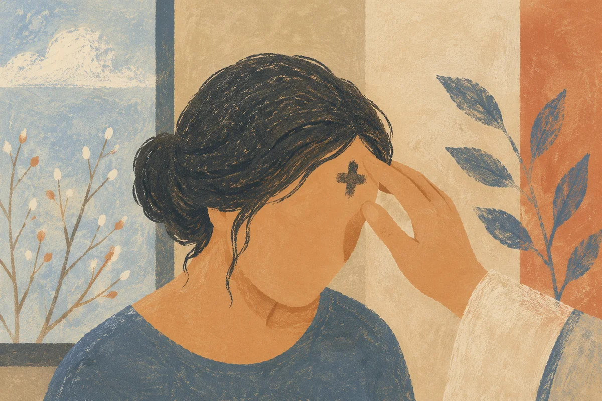 Ash Wednesday Forehead Cross in Quiet Light