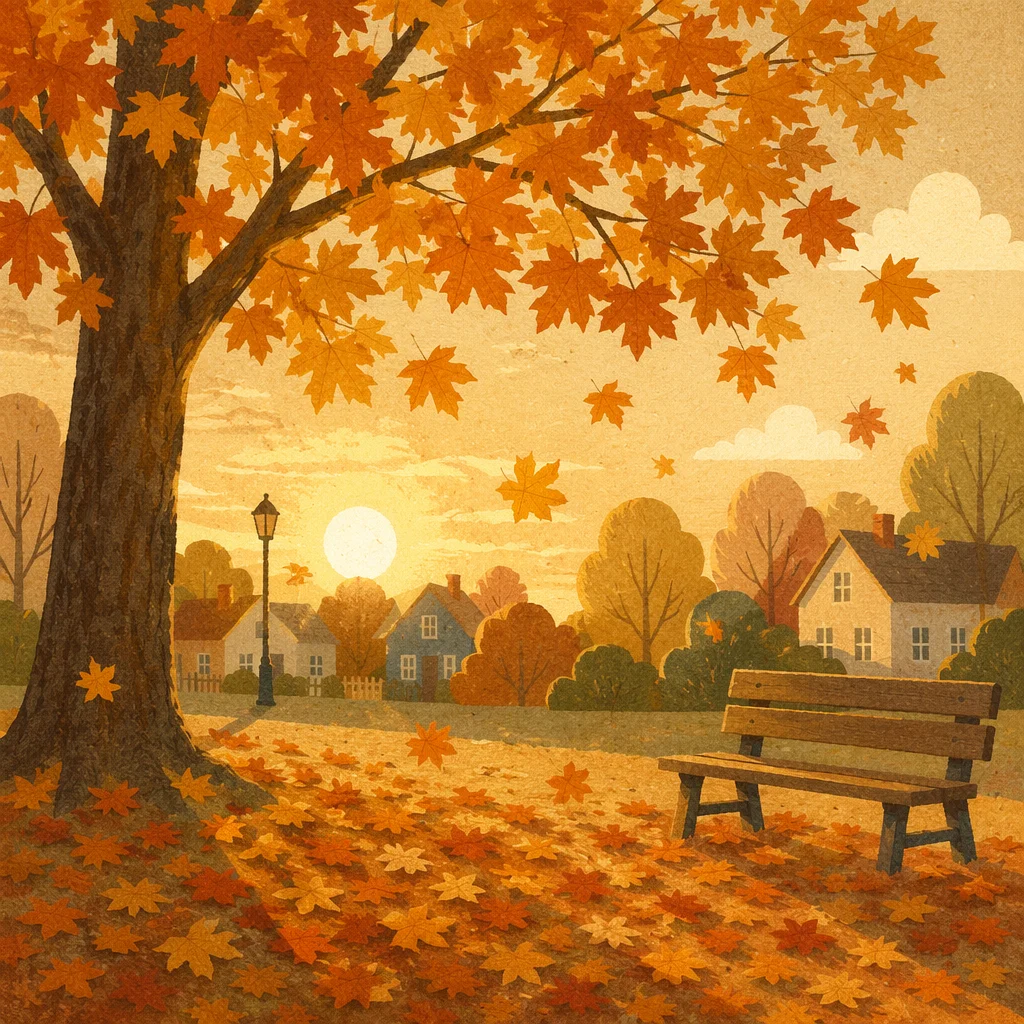 Golden Autumn Leaves in Quiet Park