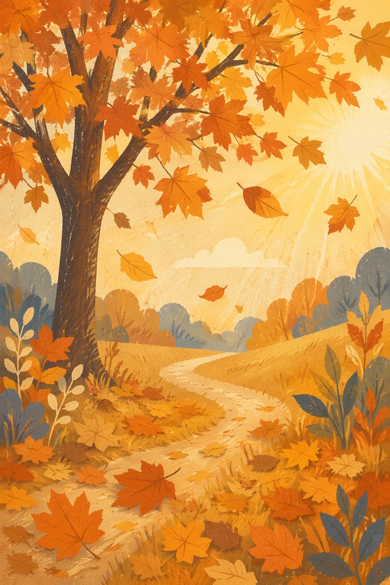 Golden Autumn Leaves Falling in Meadow