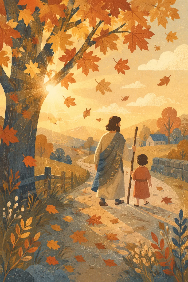 Autumn Leaves Falling in Golden Countryside Light