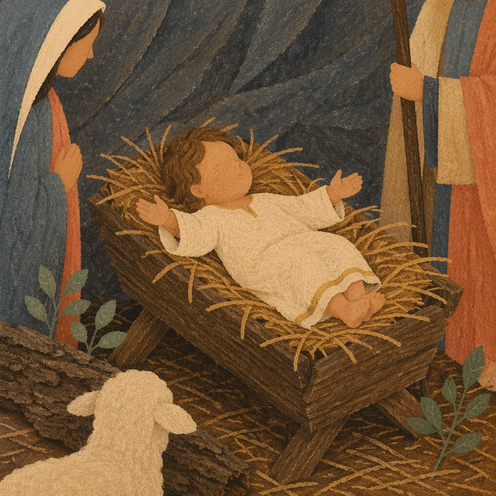 Baby Jesus in Rustic Manger Straw