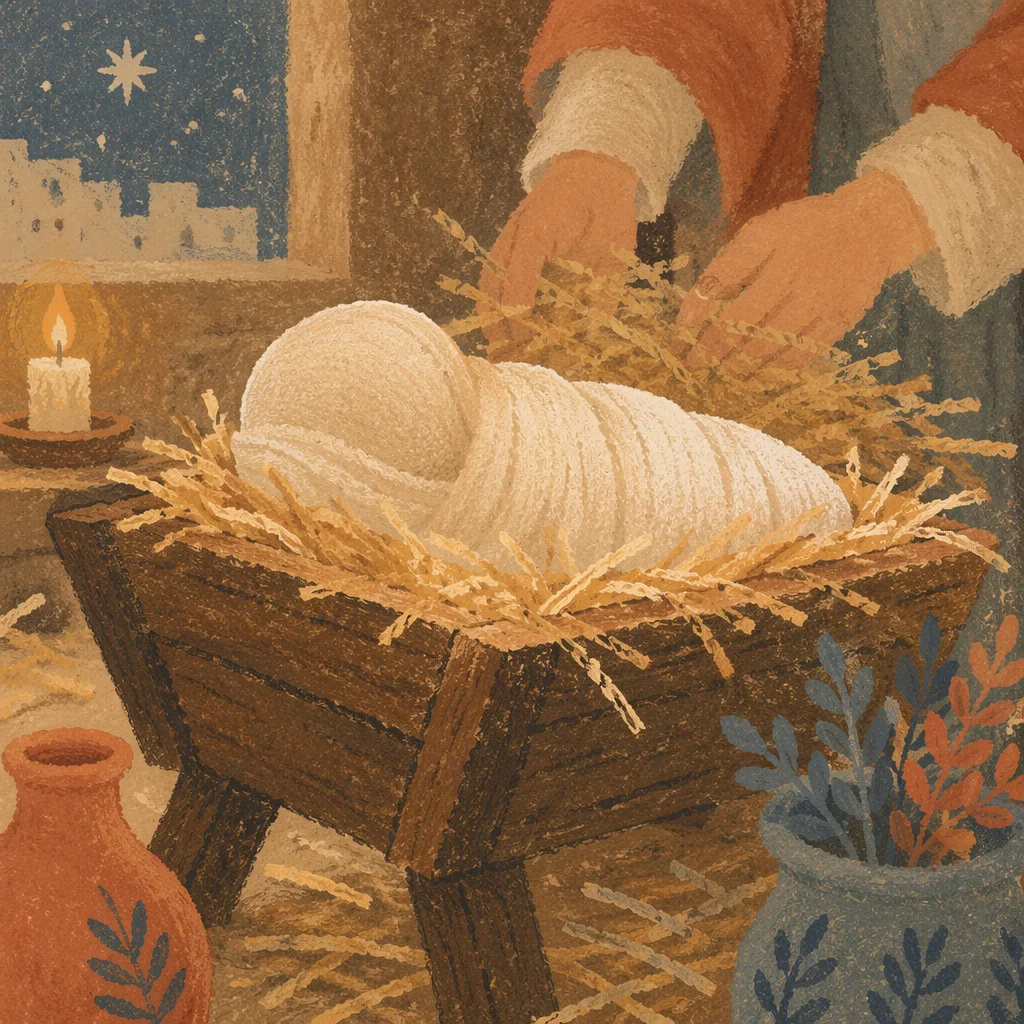 Baby Jesus in Rustic Straw Manger