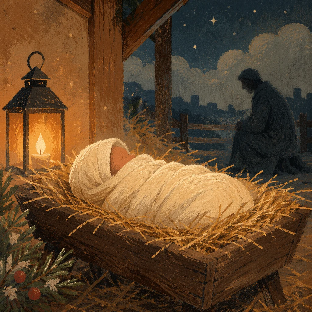 Baby Jesus Resting in Straw Manger