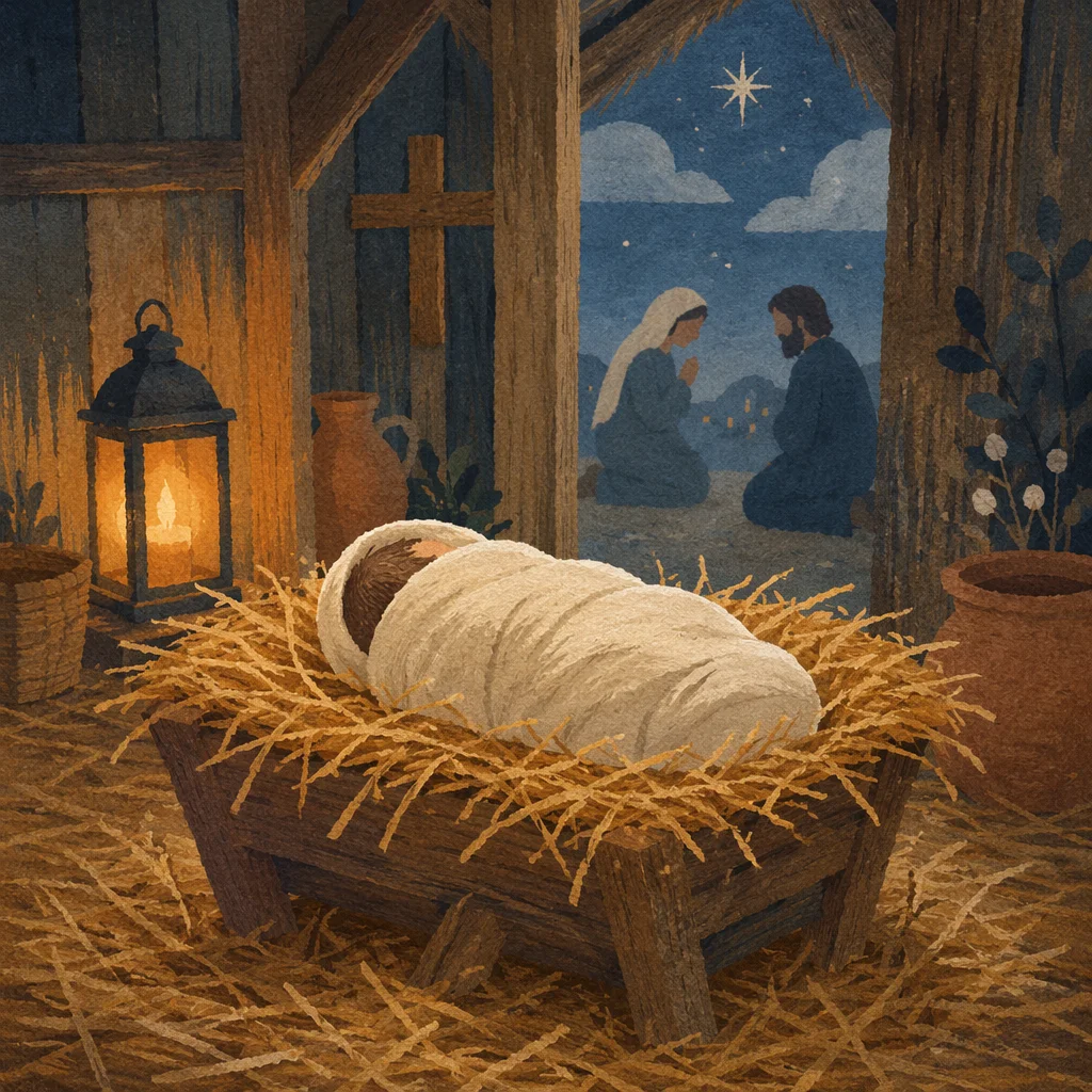 Baby Jesus in Golden Straw Manger