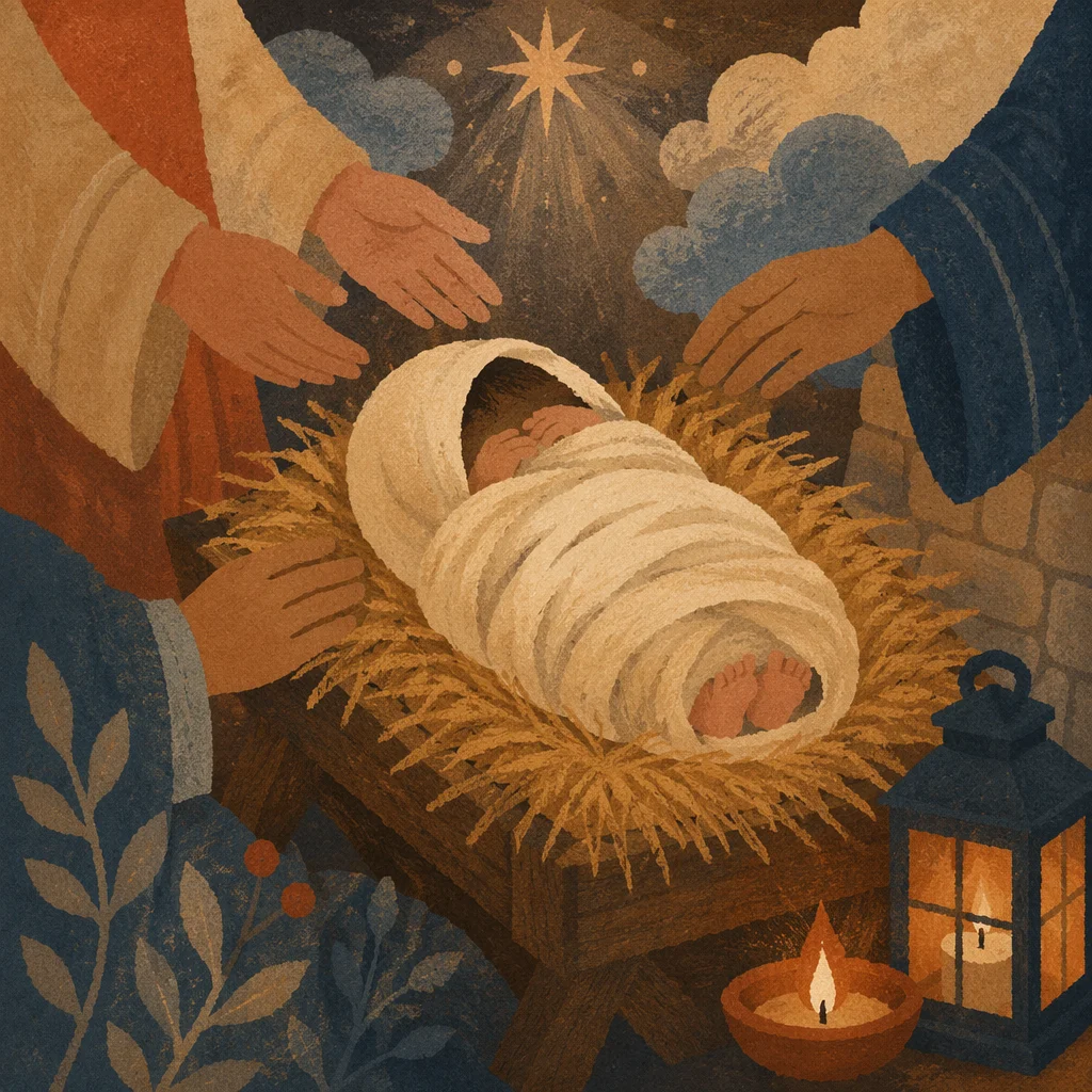 Baby Jesus in Golden Straw Manger