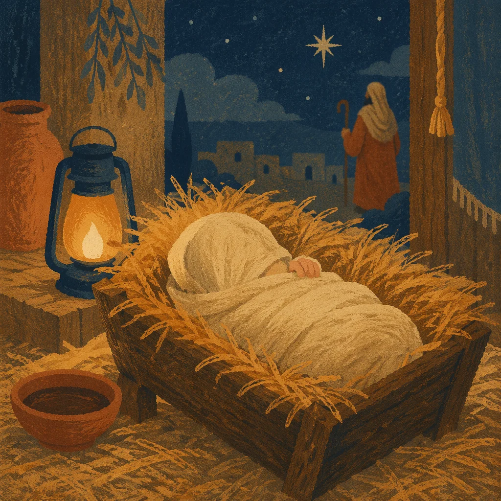 Baby Jesus Resting in Straw Manger