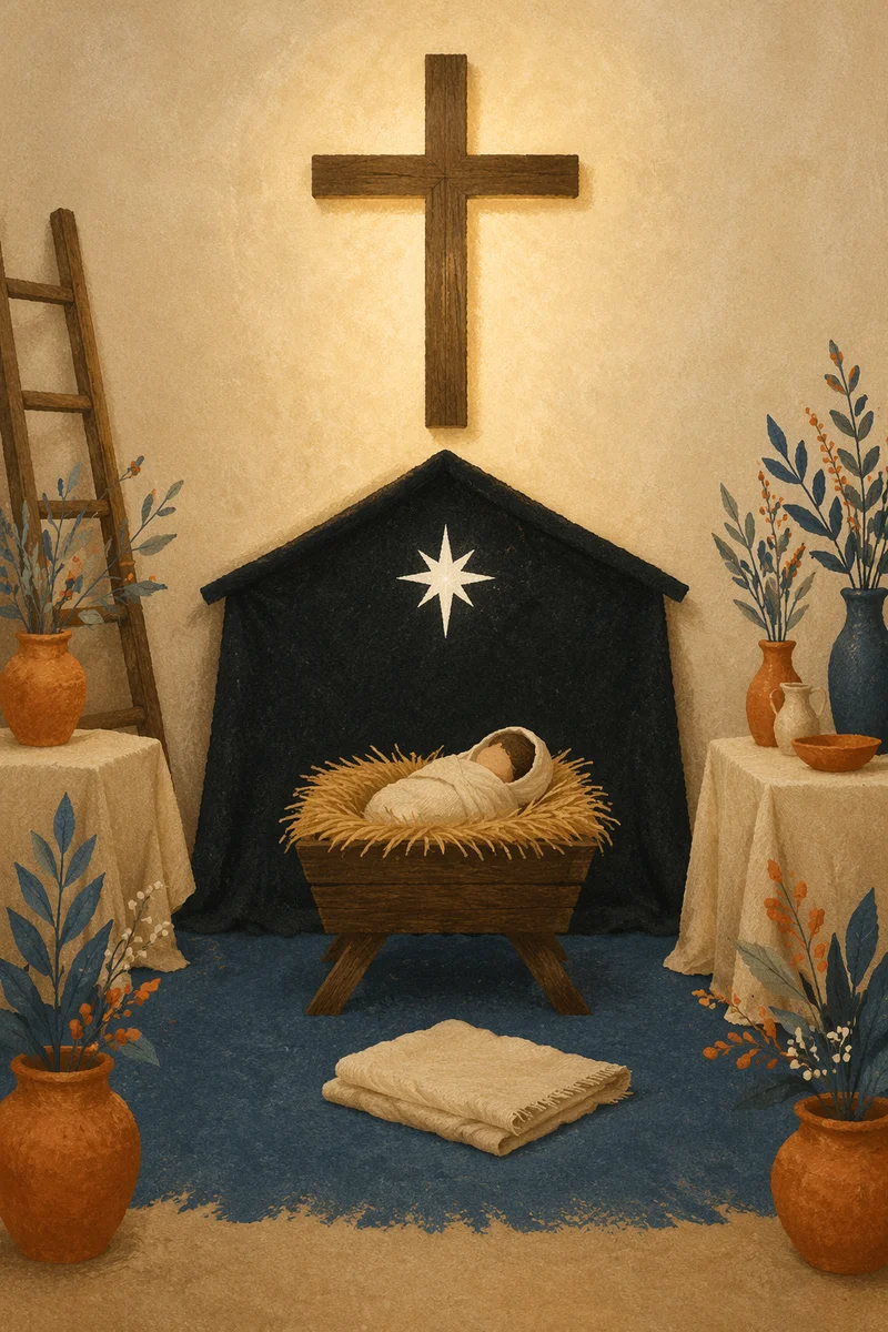 Baby Jesus Manger Nativity in Modest Church