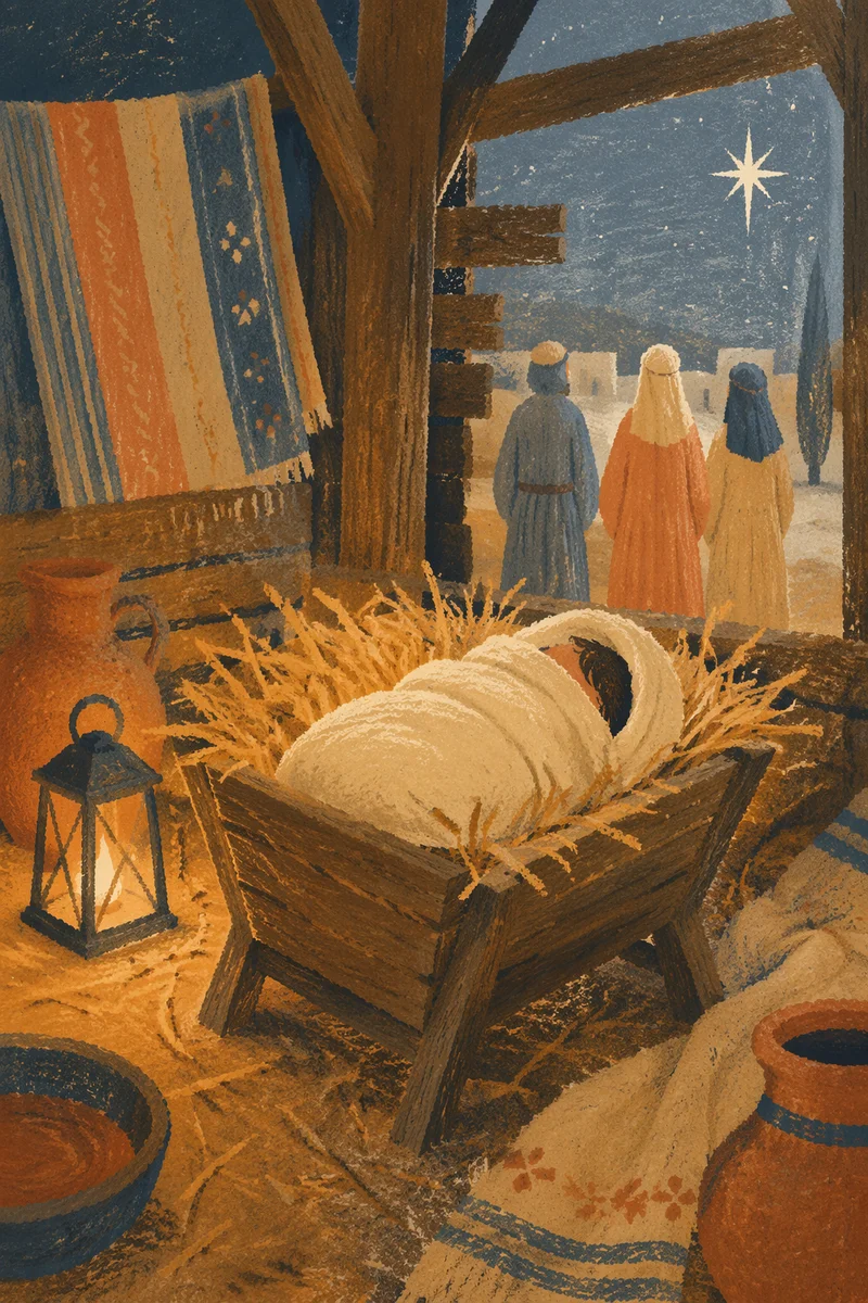 Baby Jesus Resting in Straw Manger
