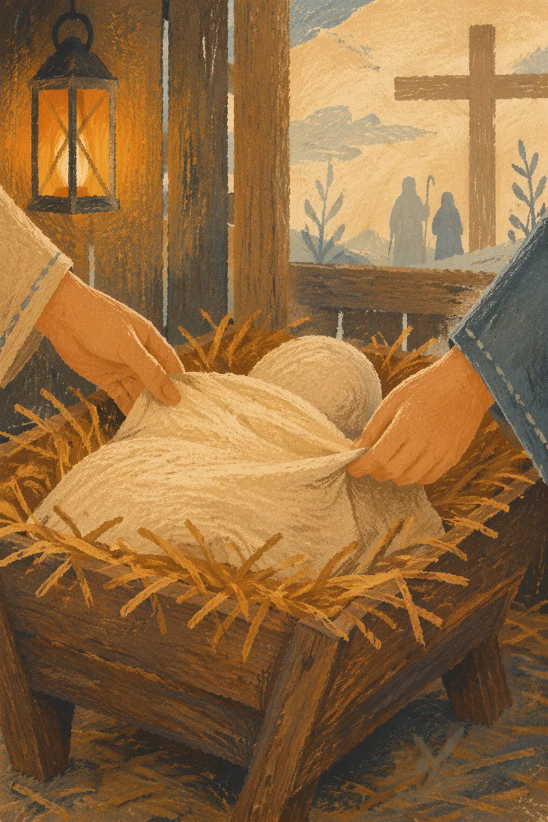 Baby Jesus in Straw Manger at Dawn