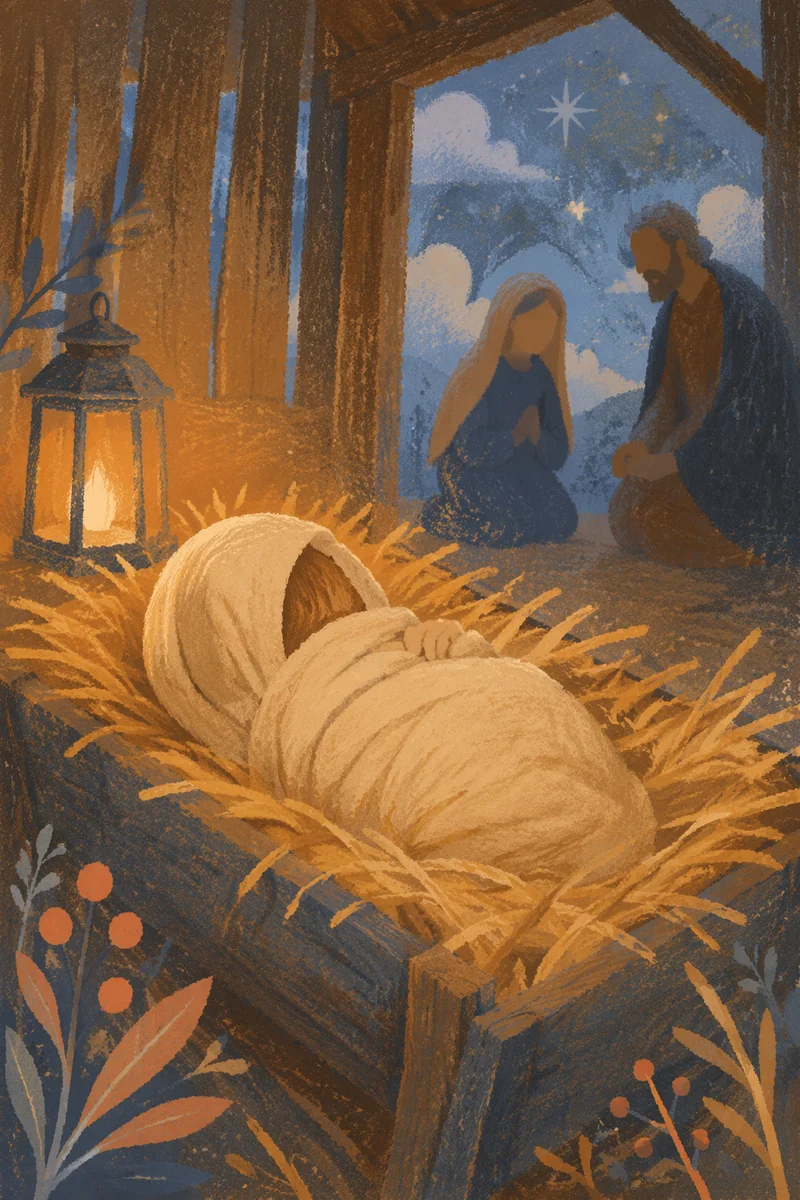 Baby Jesus Resting in Straw Manger