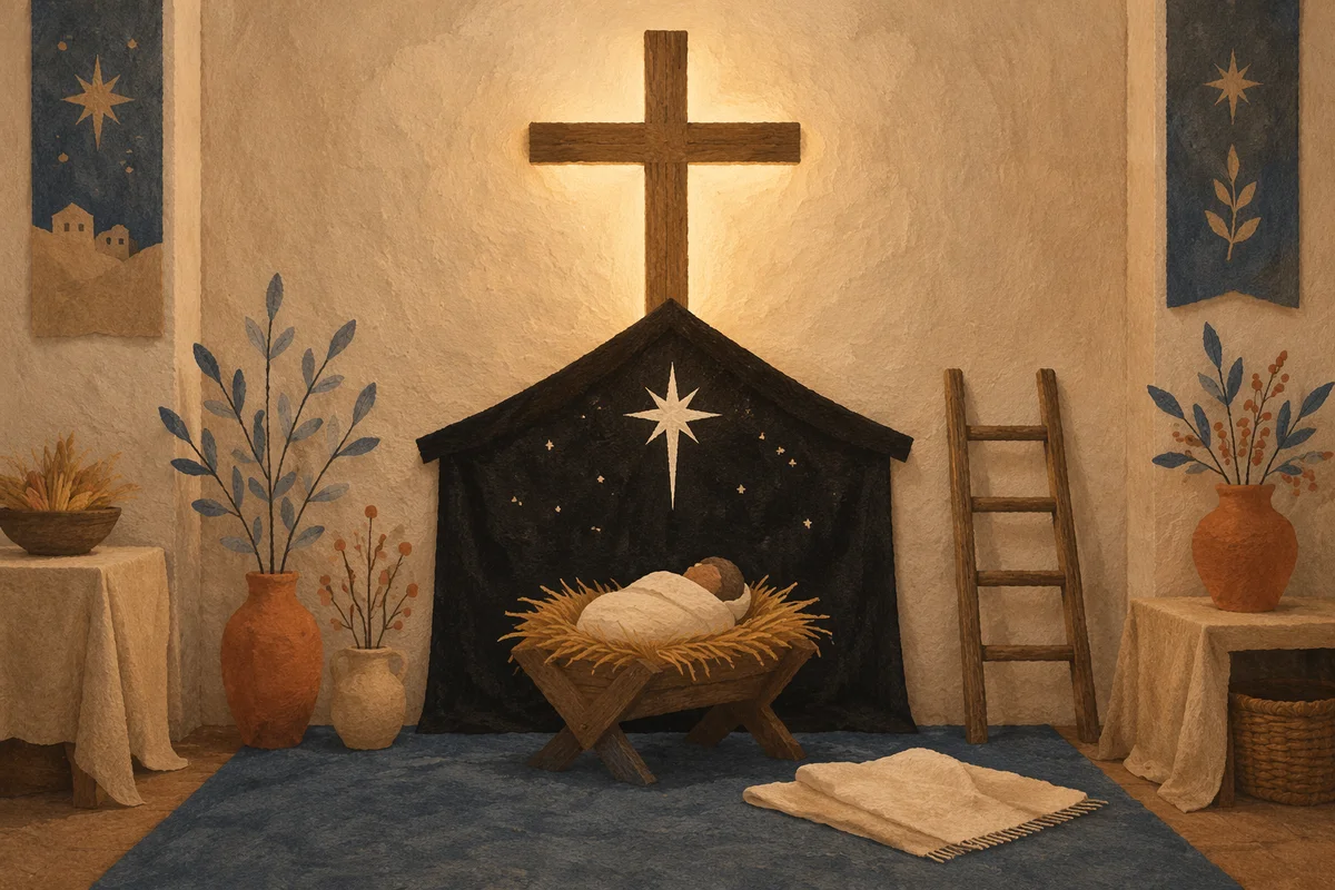Baby Jesus Manger Nativity in Church Hall