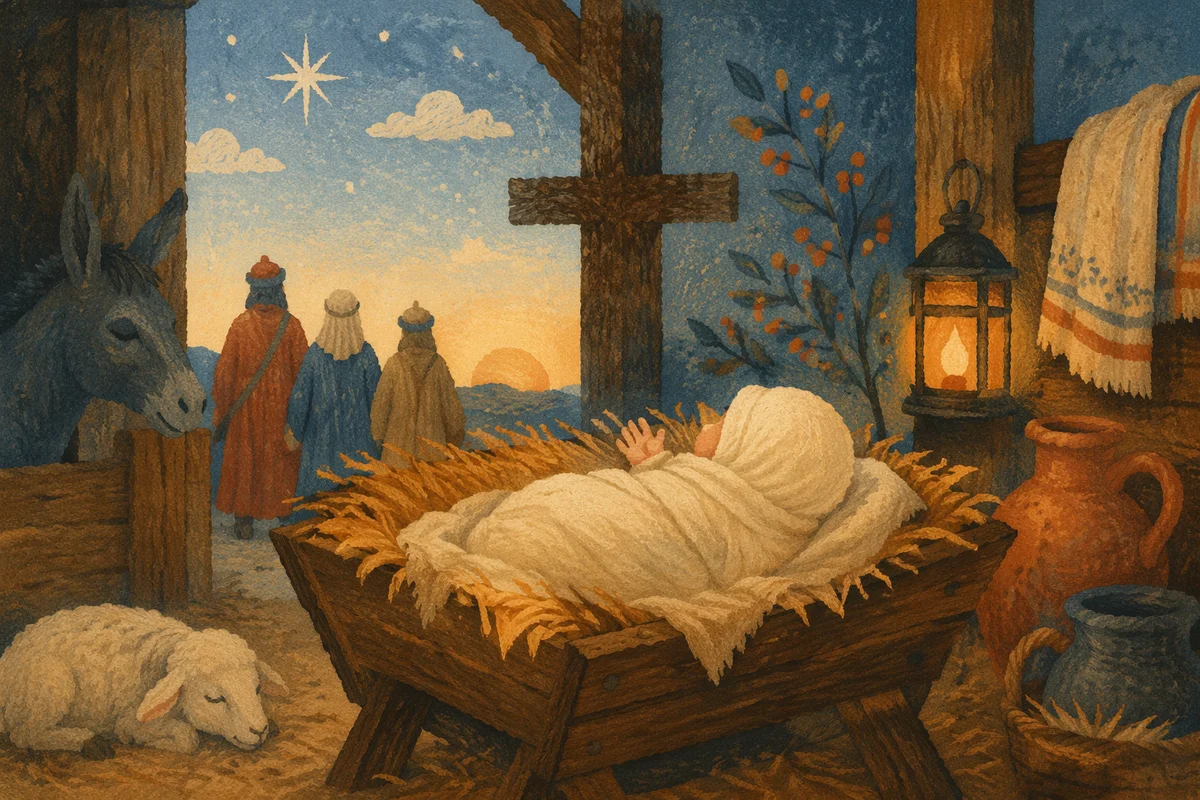 Baby Jesus Resting in Golden Straw Manger