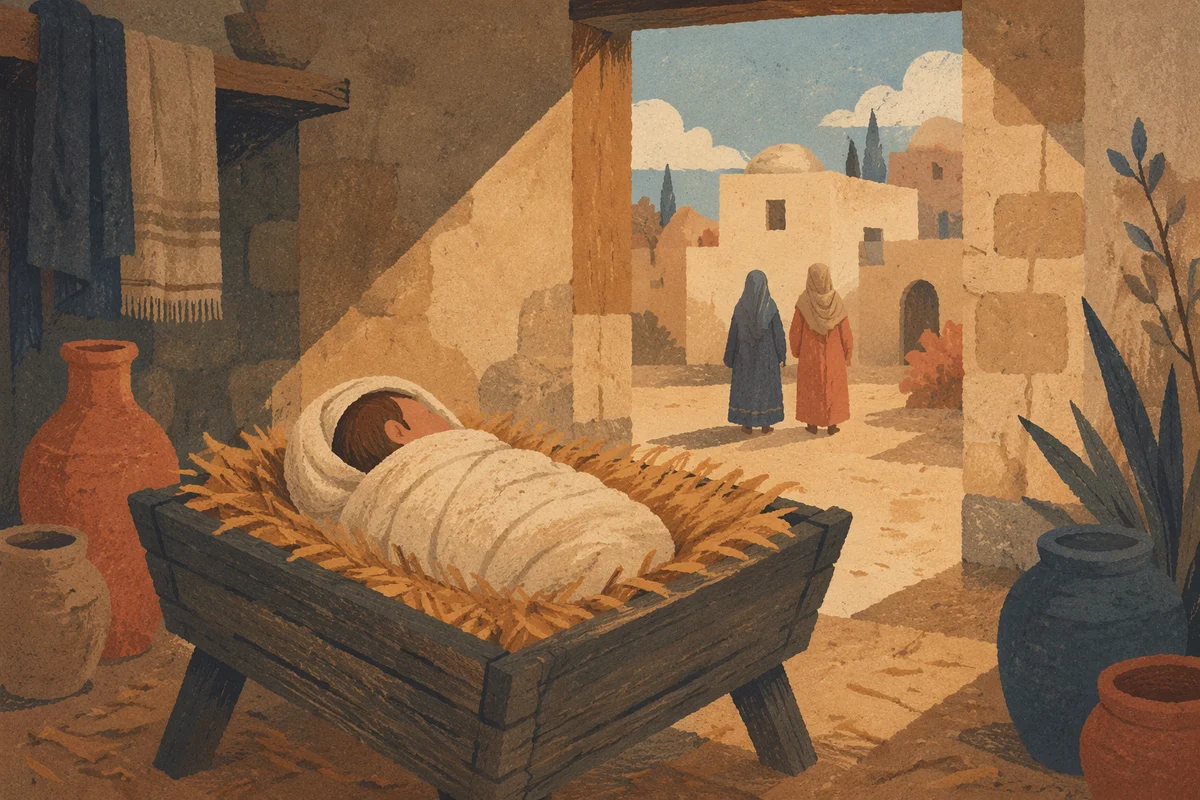 Baby Jesus Resting in Straw Manger