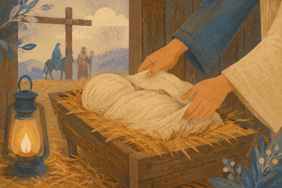 Baby Jesus in Straw Manger at Dawn