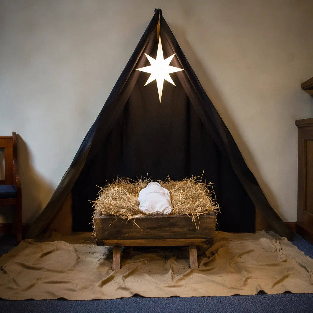 Baby Jesus Manger with Glowing Star