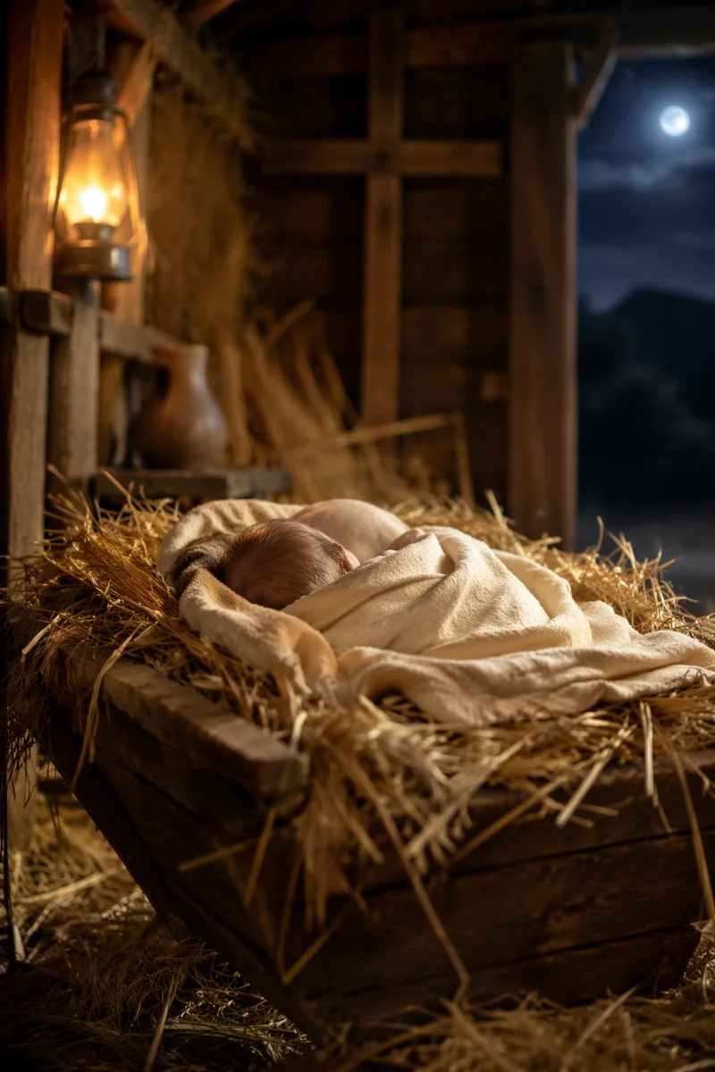Baby Jesus Resting in Straw Manger