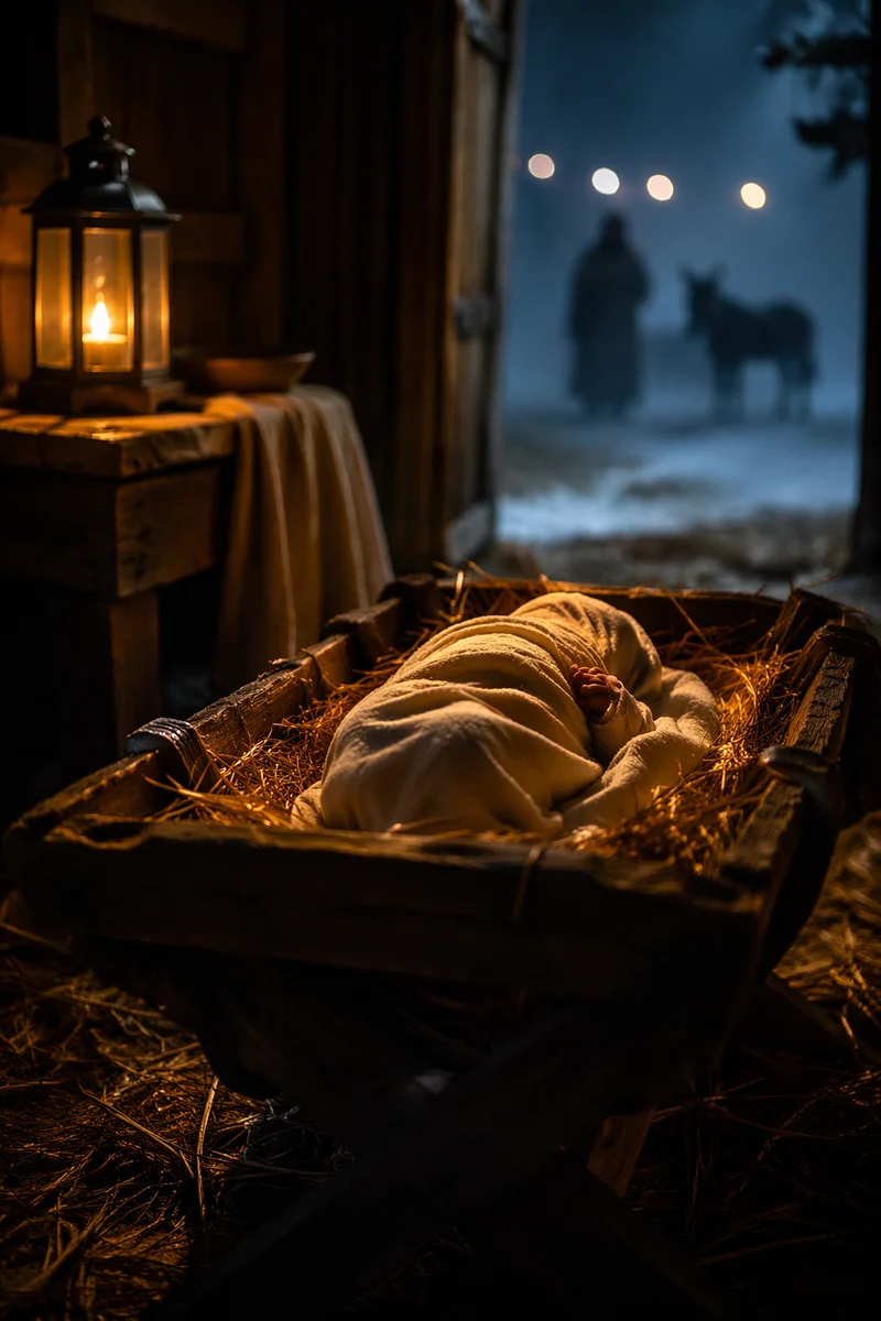Baby Jesus in a Straw Filled Manger
