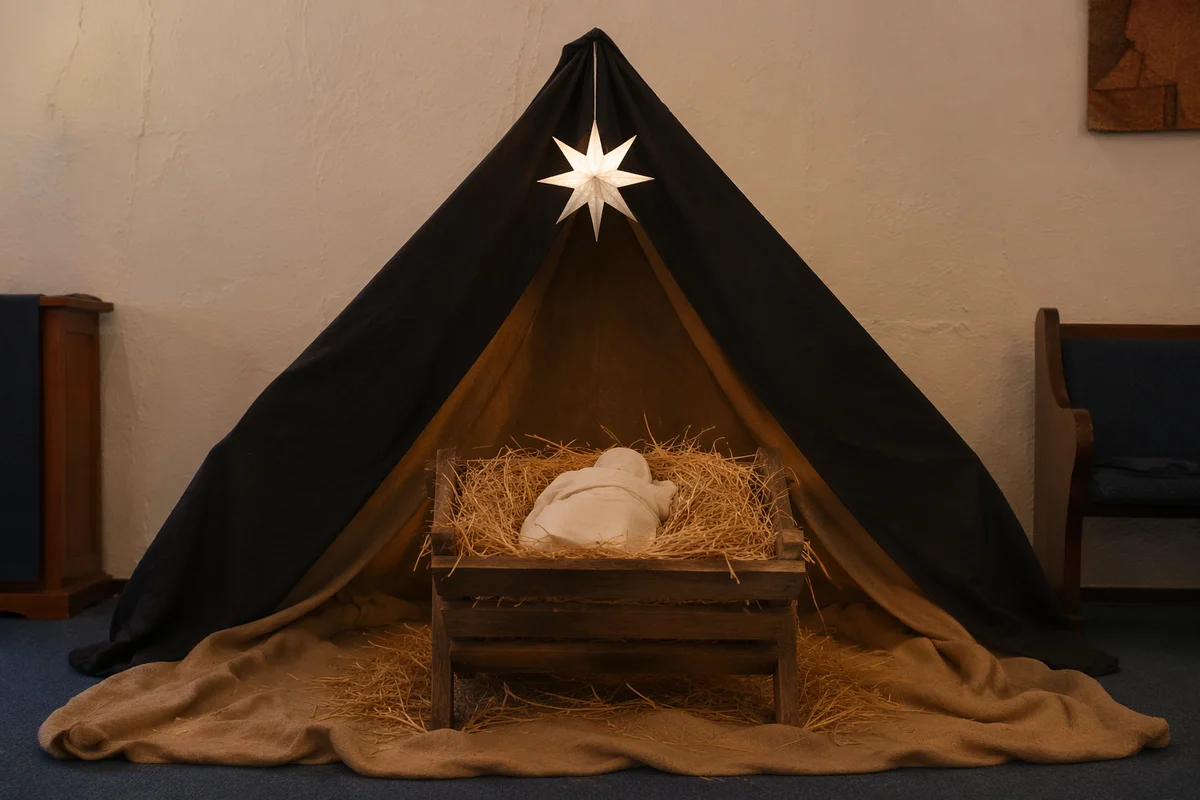 Baby Jesus Manger in Church Nativity Display