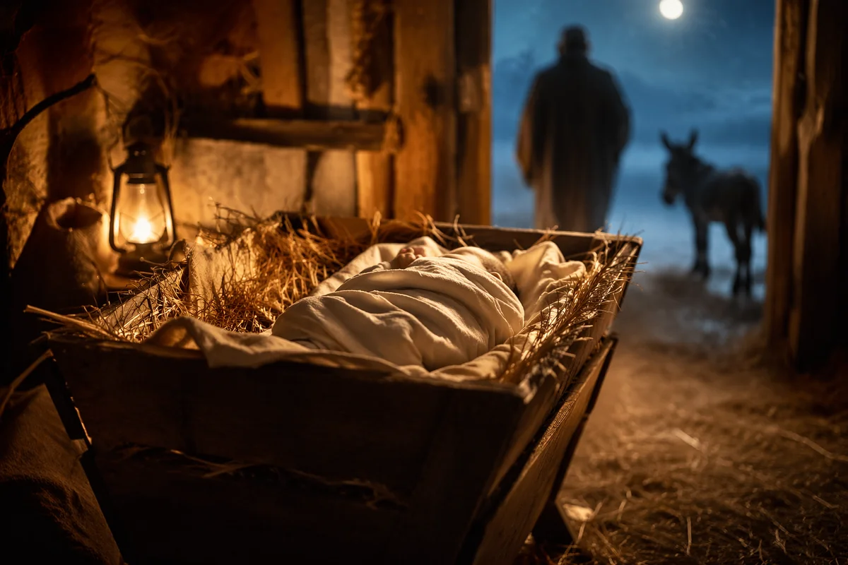Baby Jesus Resting in Golden Straw Manger