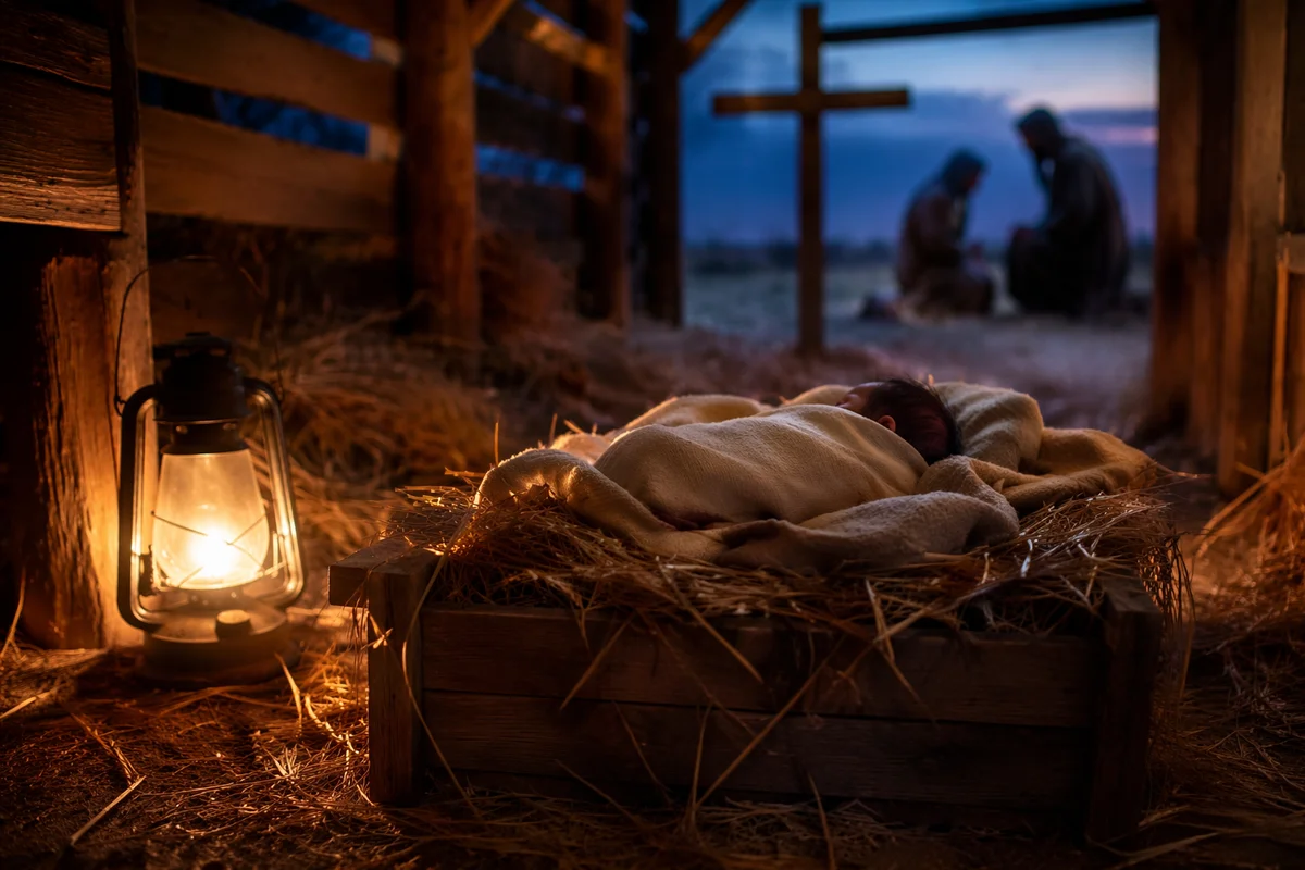 Baby Jesus in Manger at Blue Hour