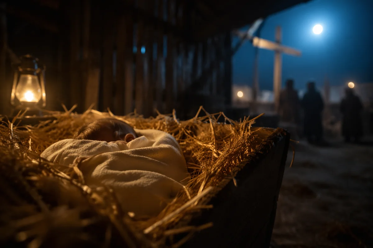 Baby Jesus in Manger with Golden Straw