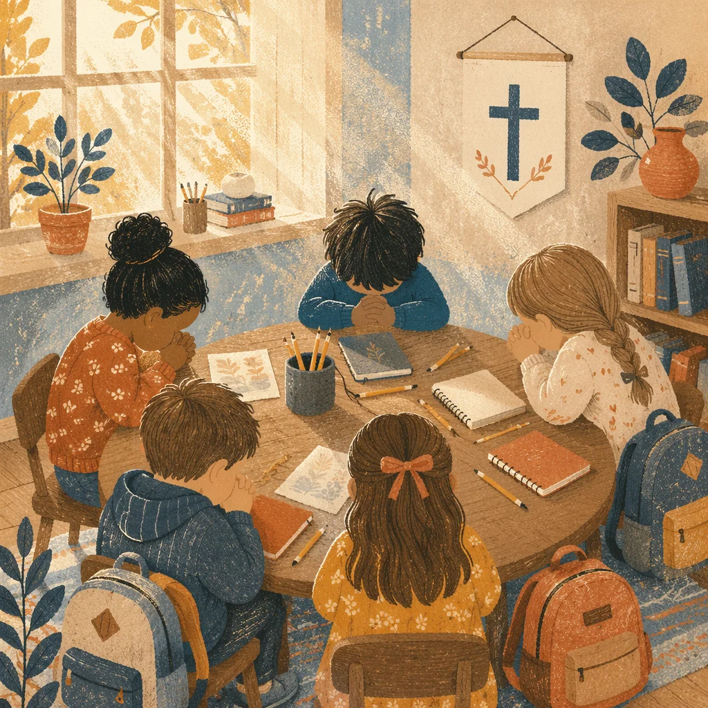 Children Praying Before First School Lesson