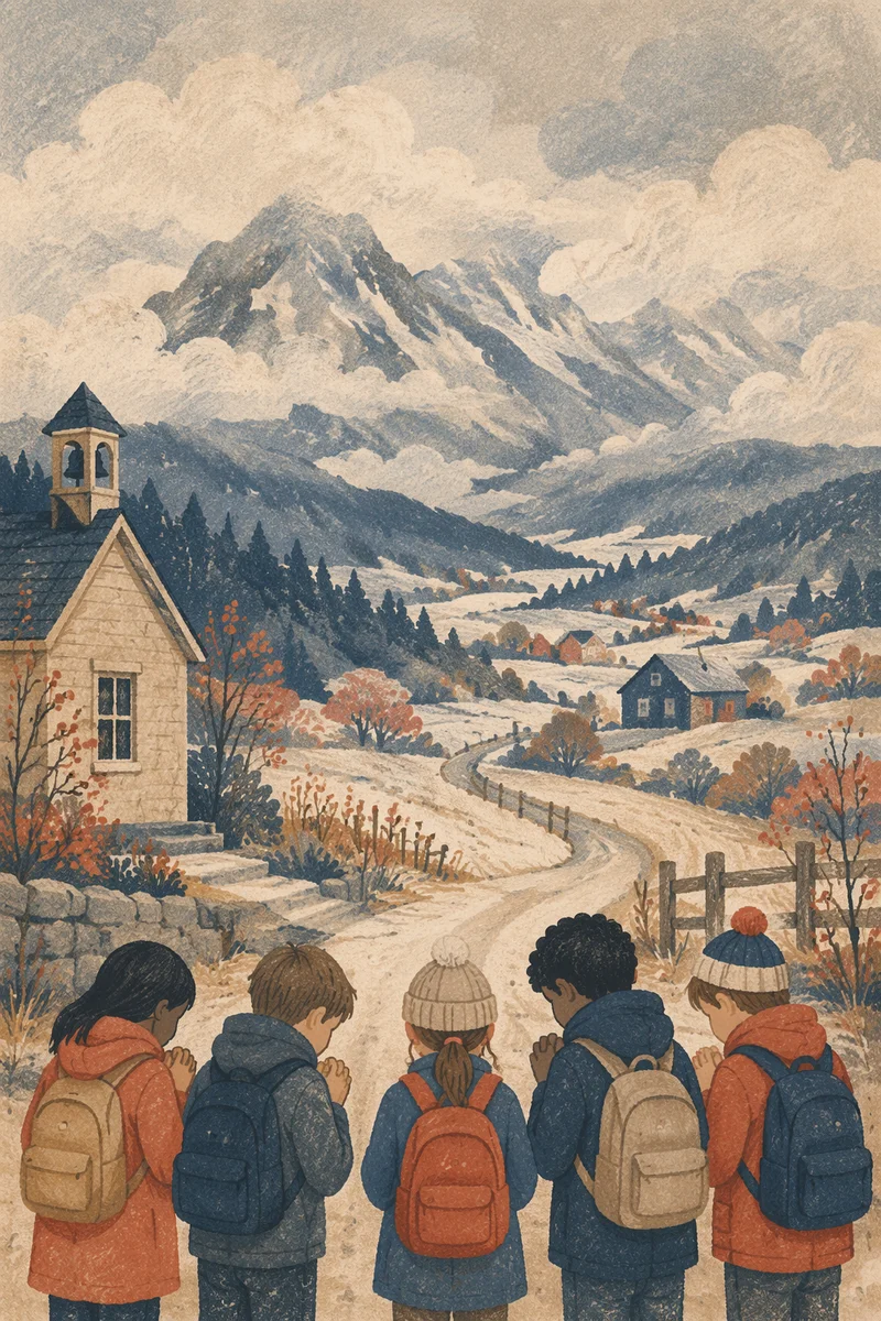 Children Praying Before School in Winter