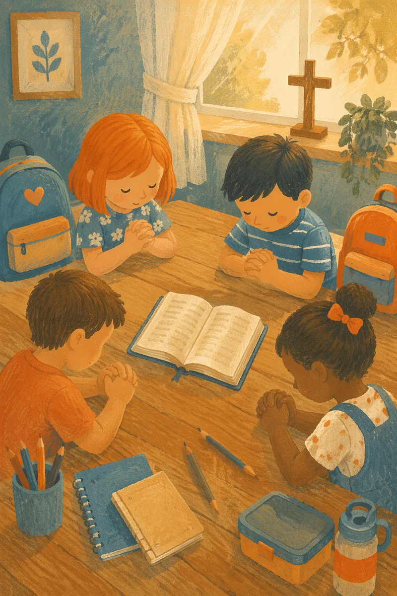 Children Praying Before First School Day