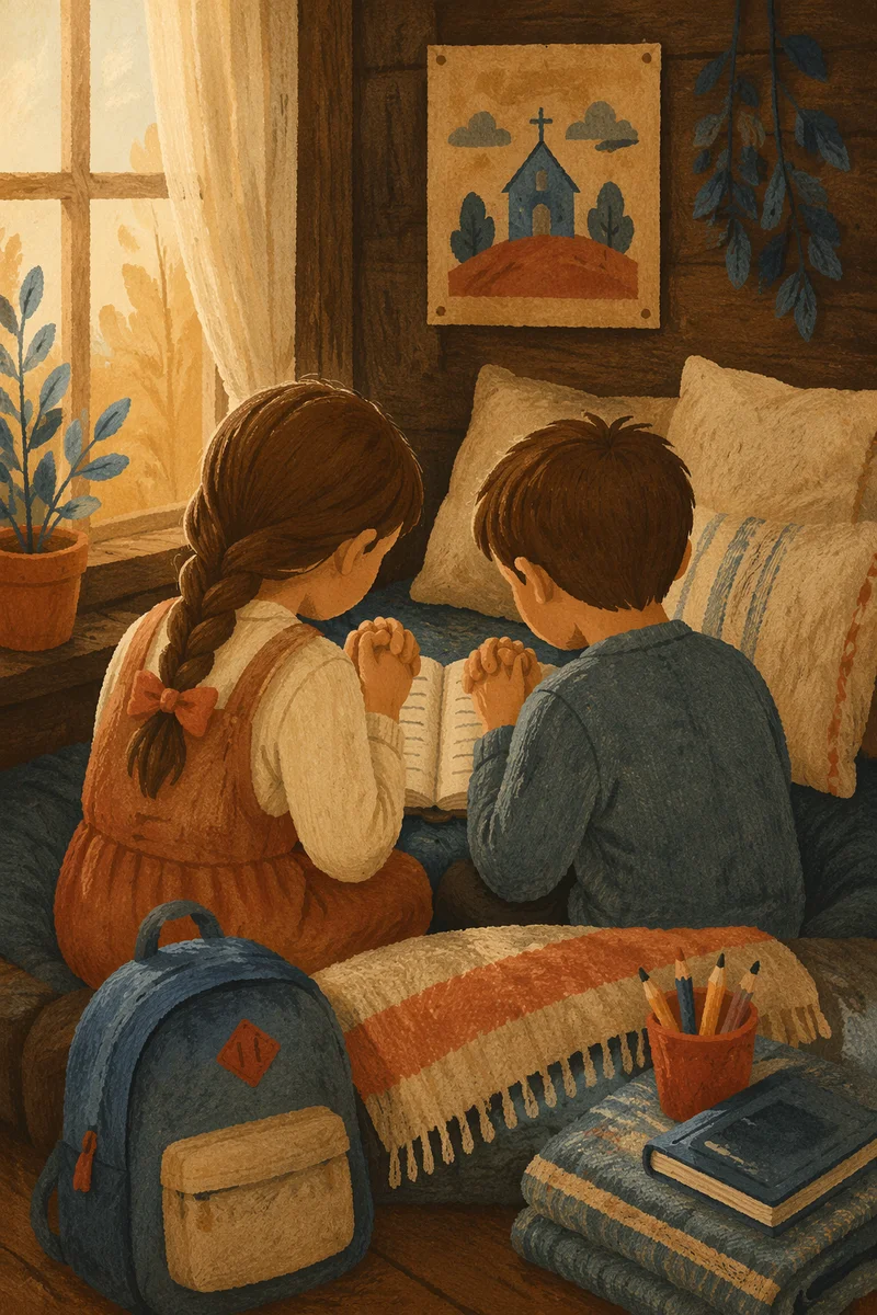 Children Praying Before First School Day