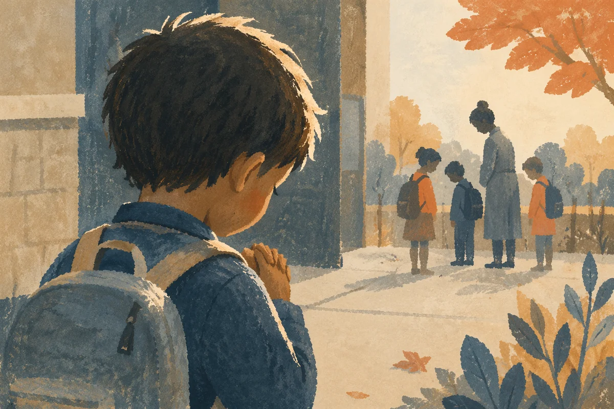Back to School Prayer with Bowed Child